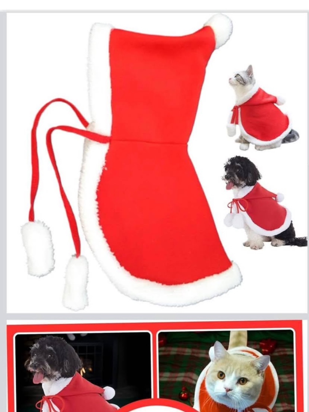 Red Pet Santa Costume  – Festive Holiday Costume L (cat) - S and M (dog)